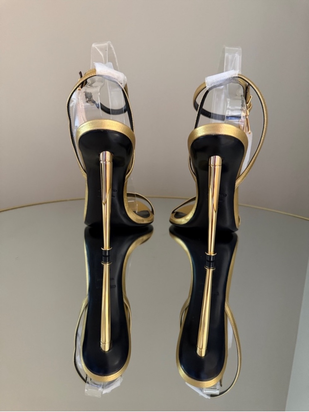 Tom Ford Padlock Naked 105 Gold Leather Heeled Sandals Sz 37 - Picture 17 of 17